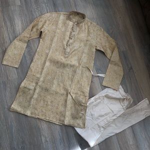 Men’s Kurta Pajama set Gold Beige Size 40 medium